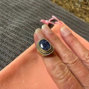 Lapis and Sterling Beaded Ring, Size 6